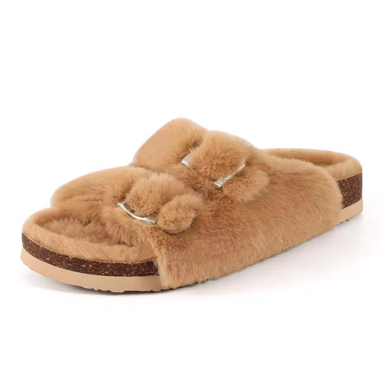 Chausson orthopédique femme en fausse fourrure beige