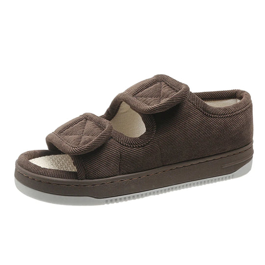 Chausson orthopédique femme ouvert à scratch marron