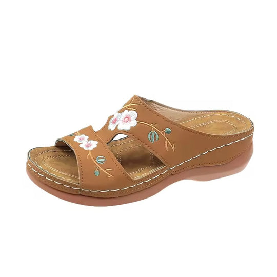 Claquette orthopédique femme design floral marron