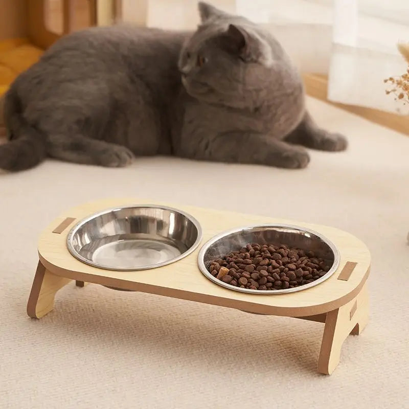 Gamelle orthopédique chat avec support en bois compact ergonomique