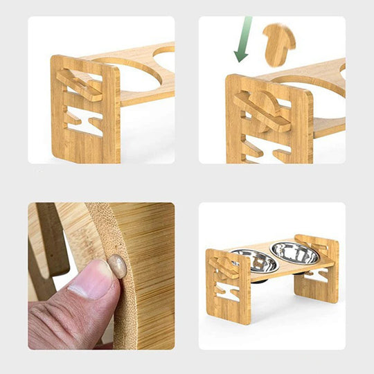 Gamelle orthopédique chien sur support en bambou réglable