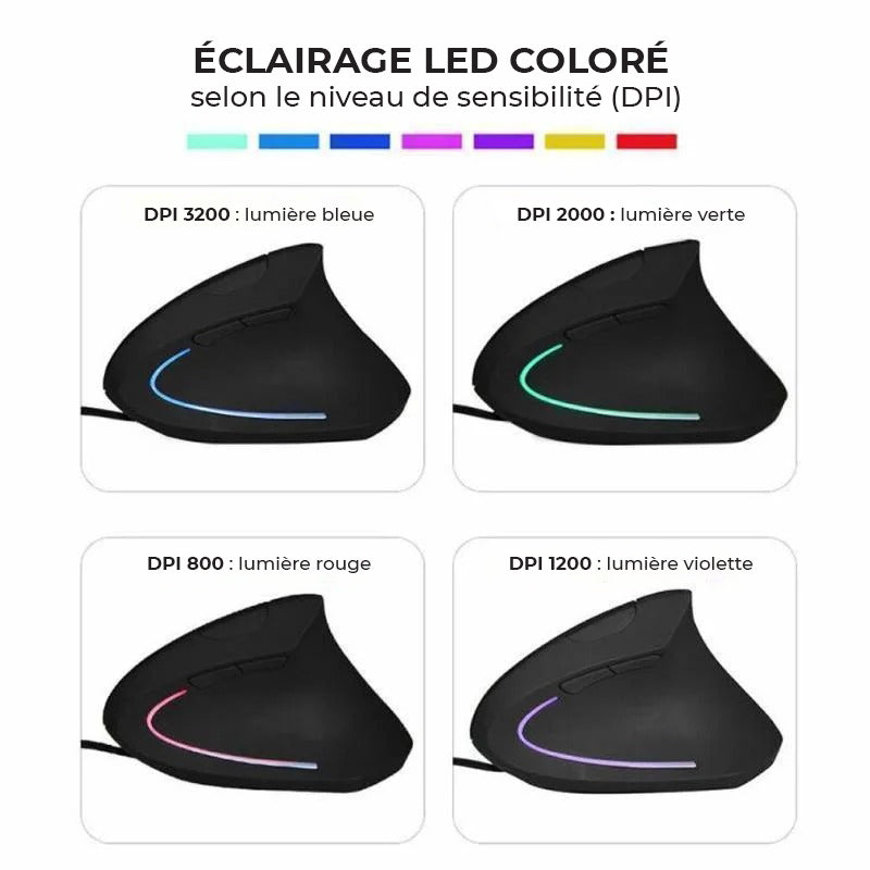 Souris orthopédique filaire ergonomique gaming led coloré