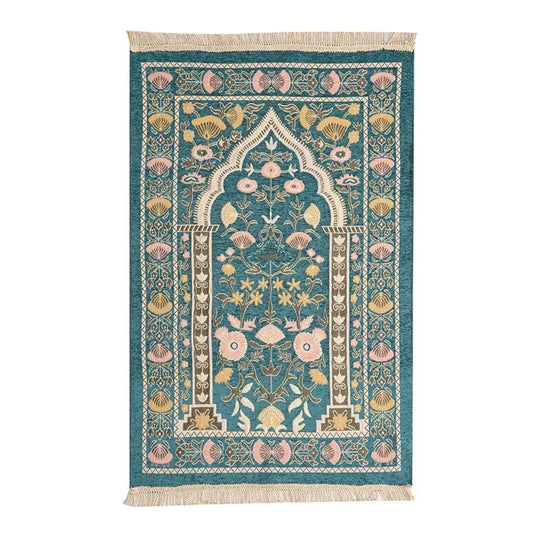 Tapis de prières orthopédique décoratif à motifs traditionnels bleu