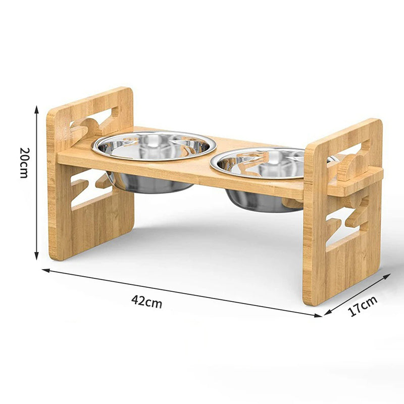 Gamelle orthopédique chien sur support en bambou réglable