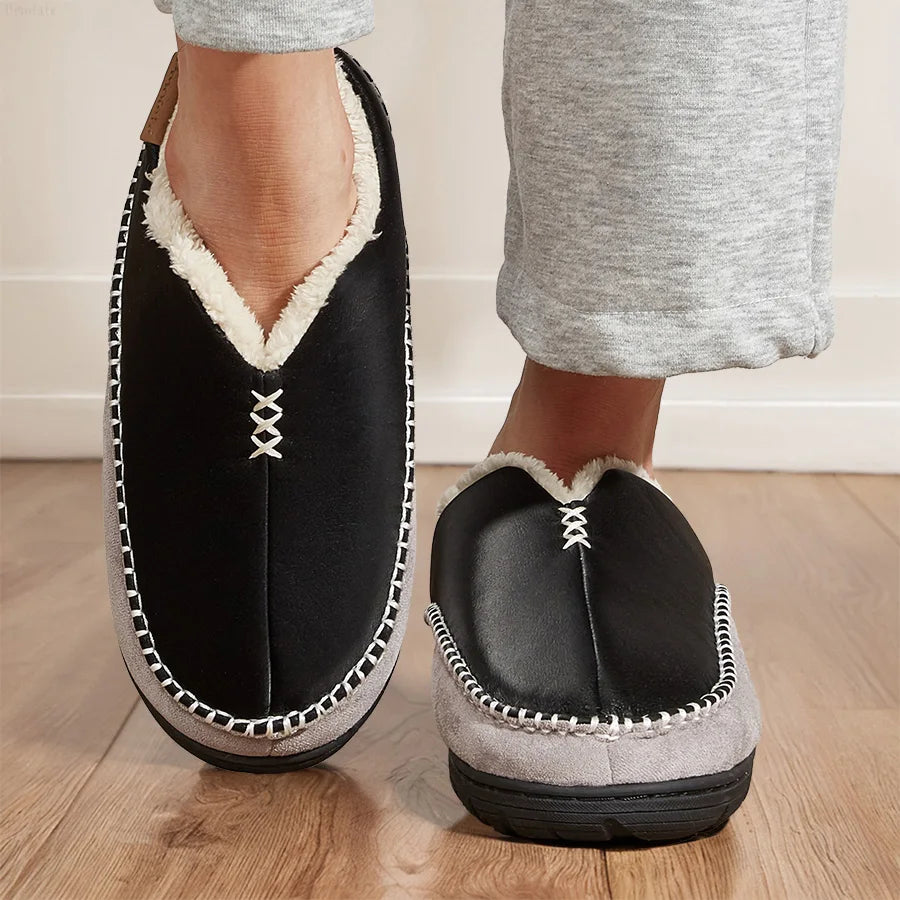 Chausson orthopédique homme bicolore à revers fourré