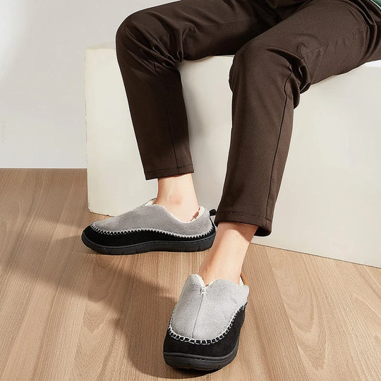 Chausson orthopédique homme bicolore à revers fourré