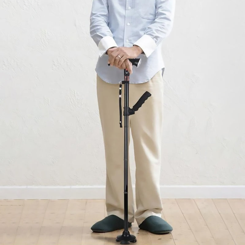 Canne orthopédique pliable télescopique avec poignée et lumière noir