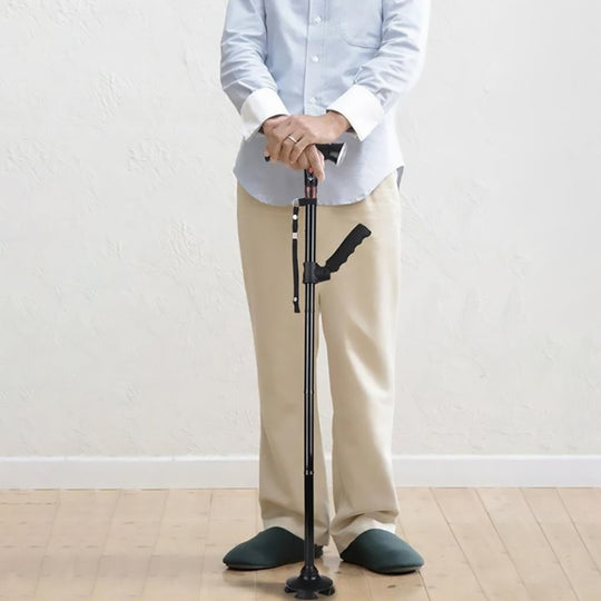 Canne orthopédique pliable télescopique avec poignée et lumière noir