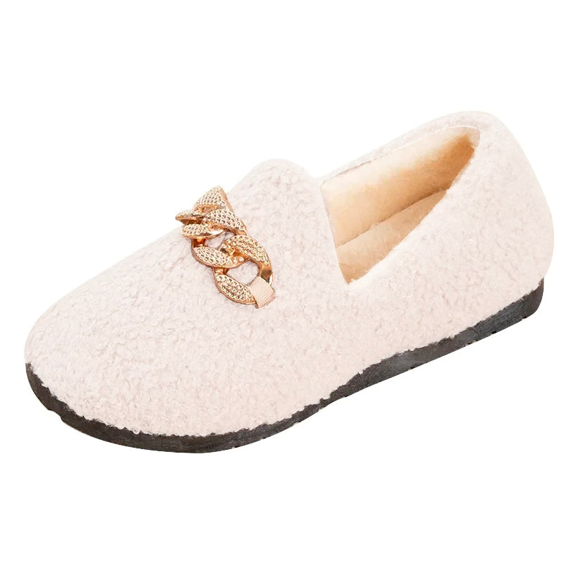Chausson orthopédique femme avec boucle décorative écru
