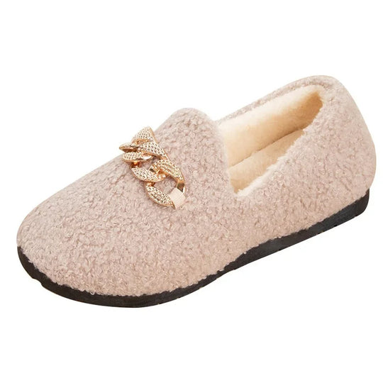 Chausson orthopédique femme avec boucle décorative beige