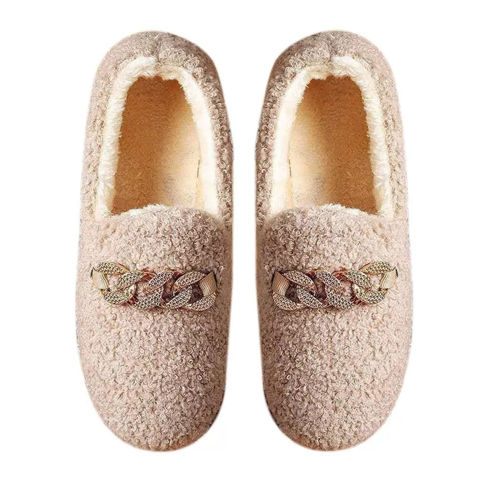 Chausson orthopédique femme avec boucle décorative beige
