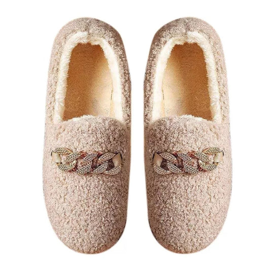 Chausson orthopédique femme avec boucle décorative beige