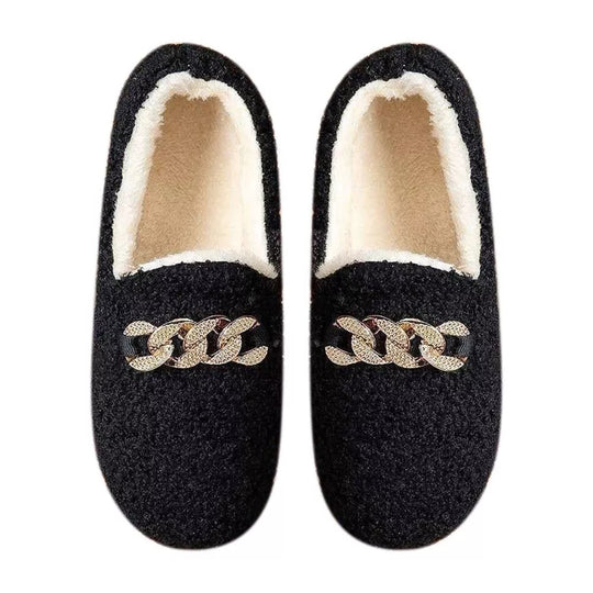 Chausson orthopédique femme avec boucle décorative noir