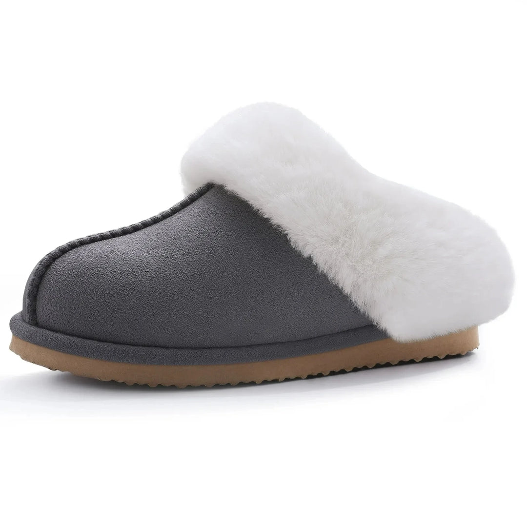 Chausson orthopédique femme bordure en fausse fourrure gris