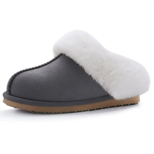 Chausson orthopédique femme bordure en fausse fourrure gris