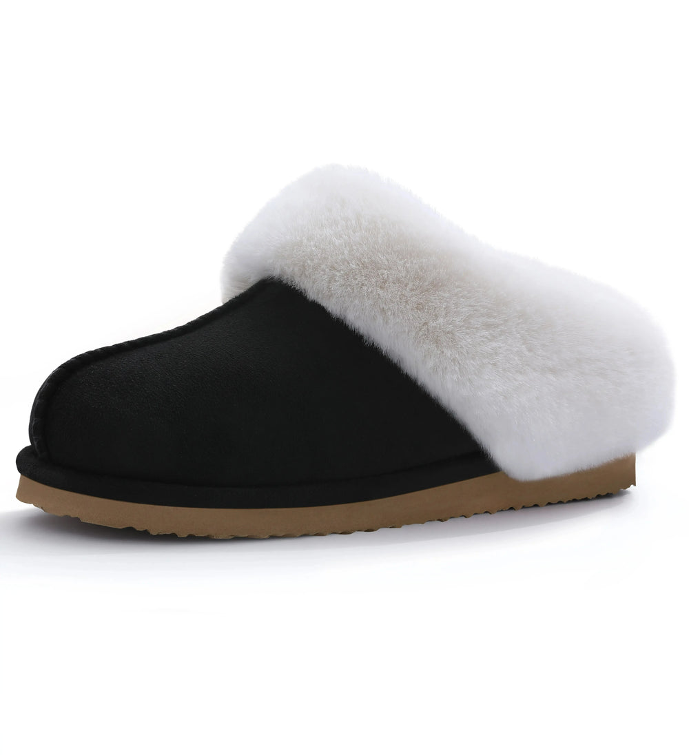 Chausson orthopédique femme bordure en fausse fourrure noir