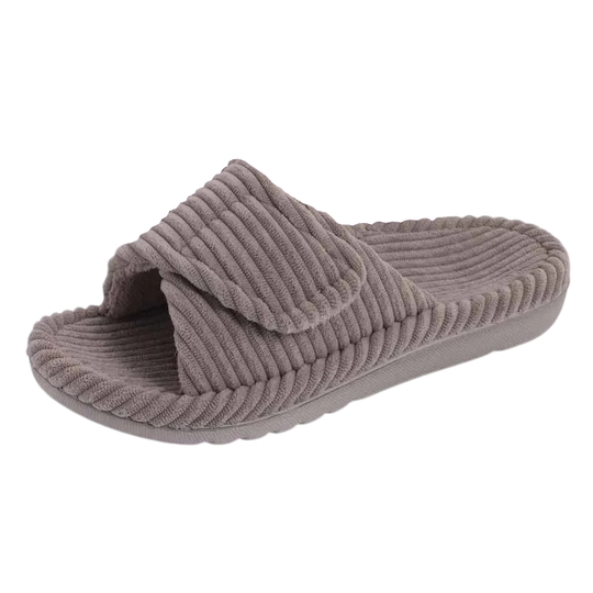 Chausson orthopédique femme côtelé à semelle souple gris