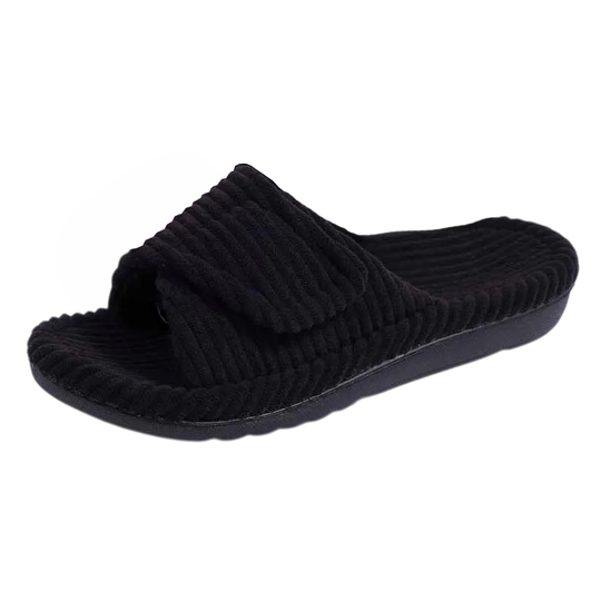 Chausson orthopédique femme côtelé à semelle souple noir