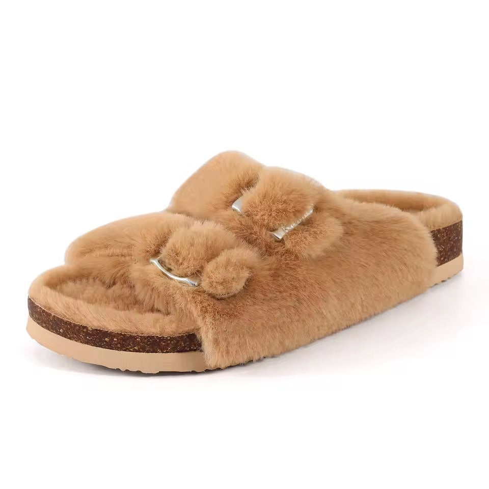 Chausson orthopédique femme en fausse fourrure beige
