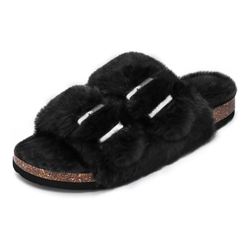 Chausson orthopédique femme en fausse fourrure noir
