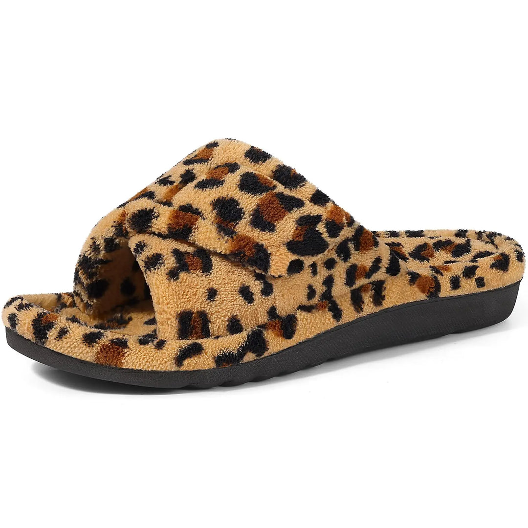 Chausson orthopédique femme en tissu éponge doux motif léopard