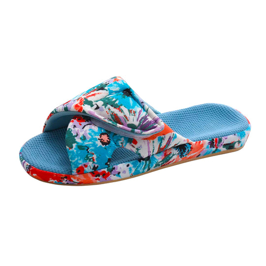 Chausson orthopédique femme motif floral bleu