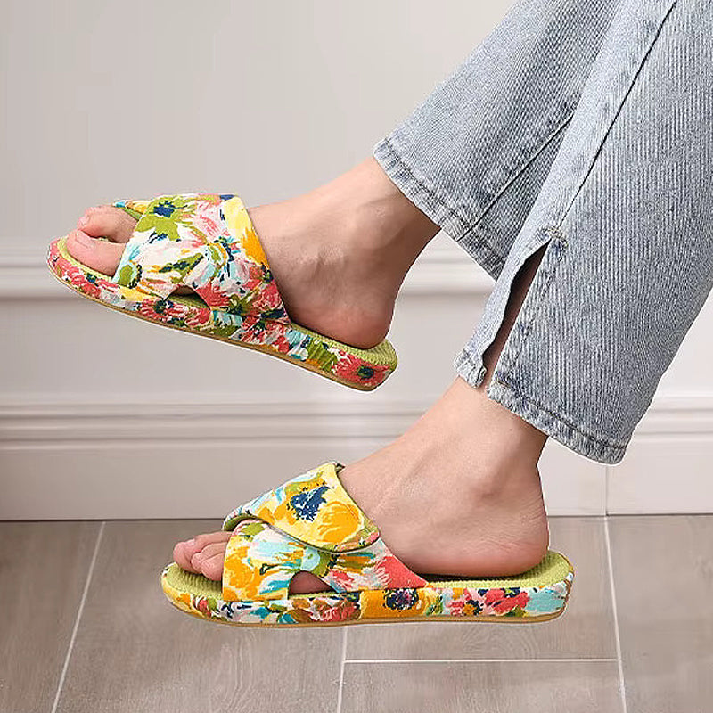 Chausson orthopédique femme motif floral bout ouvert