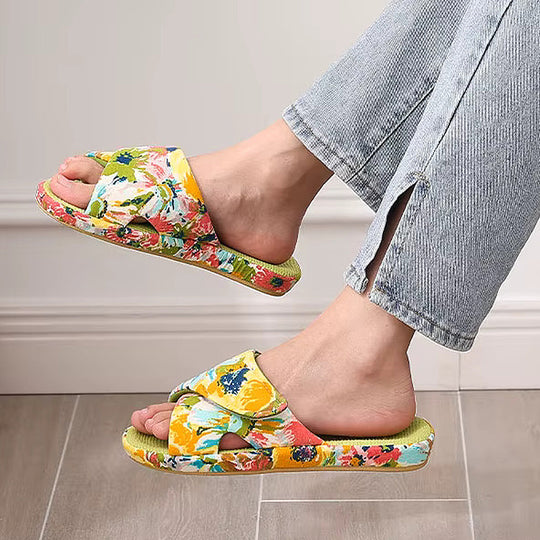 Chausson orthopédique femme motif floral bout ouvert