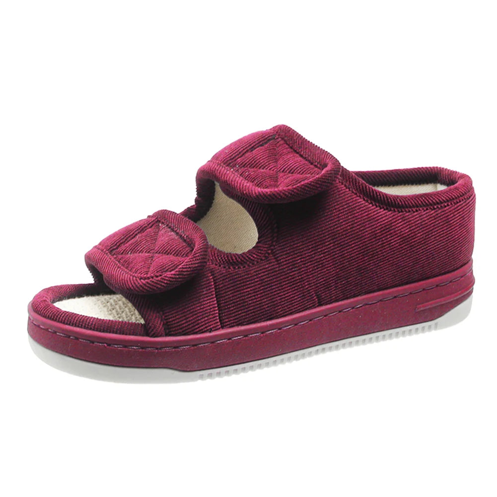 Chausson orthopédique femme ouvert à scratch rouge