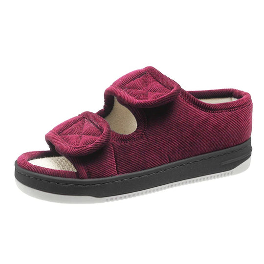 Chausson orthopédique femme ouvert à scratch rouge