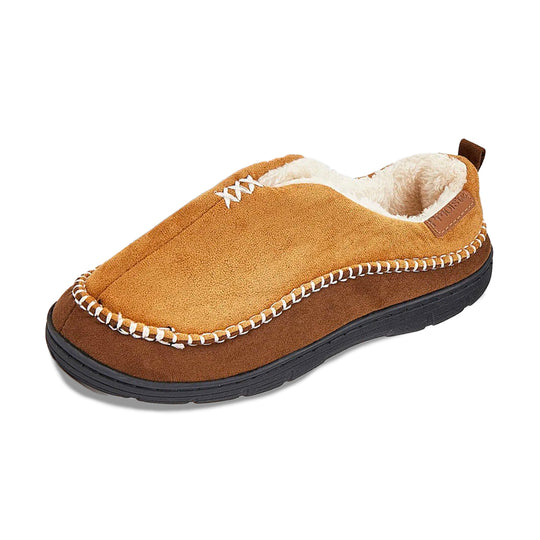 Chausson orthopédique homme bicolore à revers fourré marron