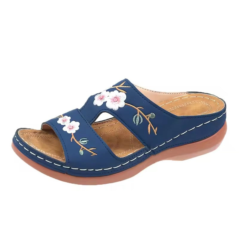Claquette orthopédique femme design floral bleu