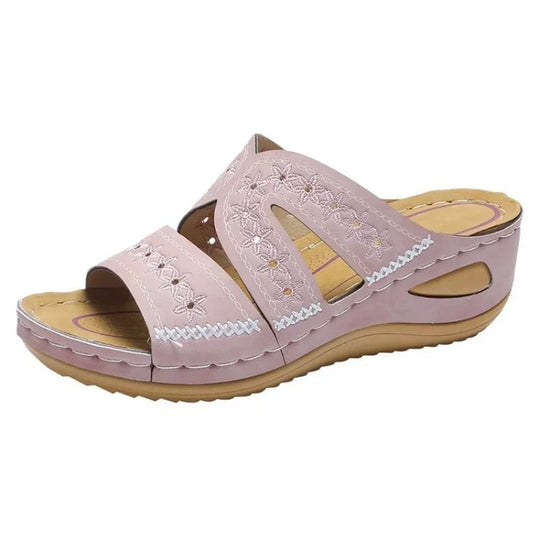 Claquette orthopédique femme à talon compensé rose
