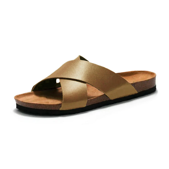 Claquette orthopédique homme à brides croisées confort camel