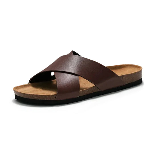Claquette orthopédique homme à brides croisées confort marron
