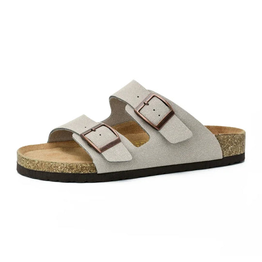 Claquette orthopédique homme double bride en liège beige