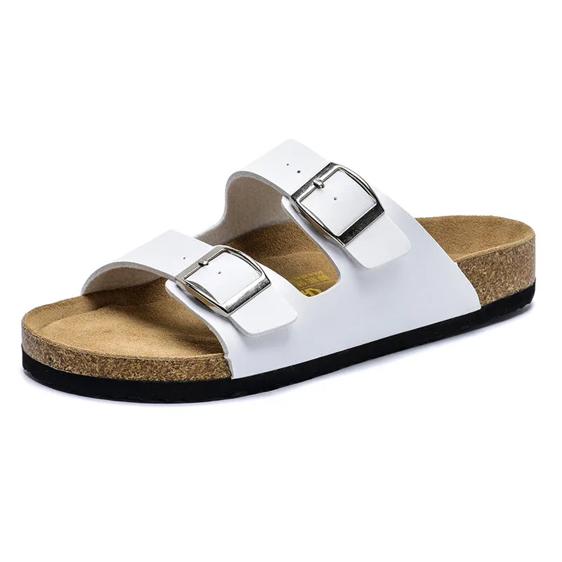 Claquette orthopédique homme double bride en liège blanc