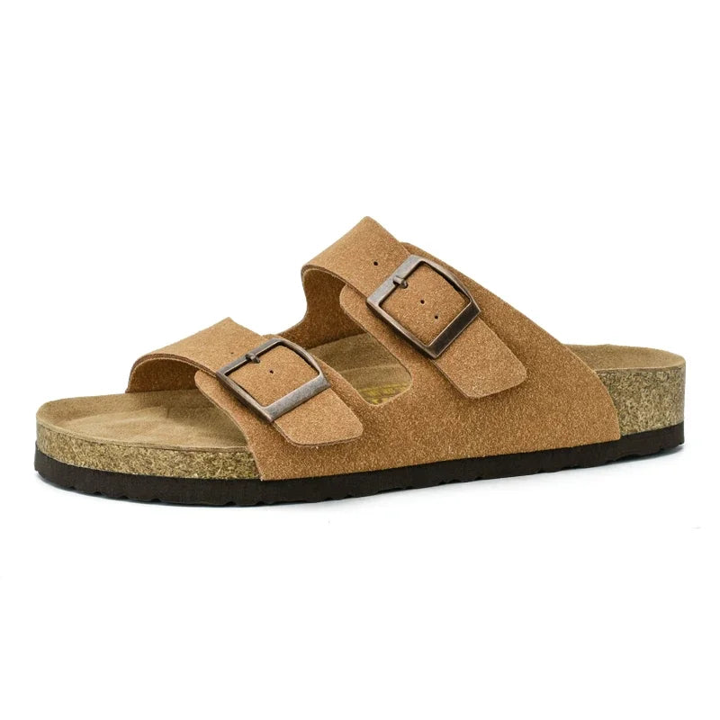 Claquette orthopédique homme double bride en liège camel