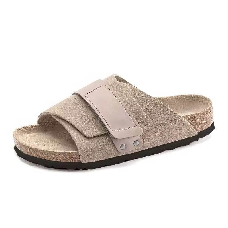 Claquette orthopédique homme en liège à scratch ajustable beige