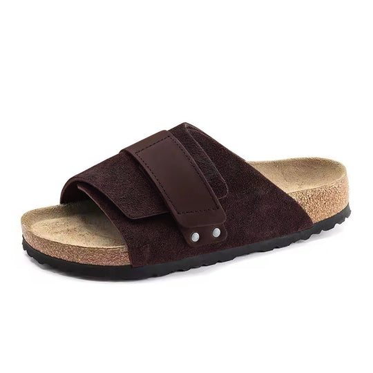 Claquette orthopédique homme en liège à scratch ajustable nmarron