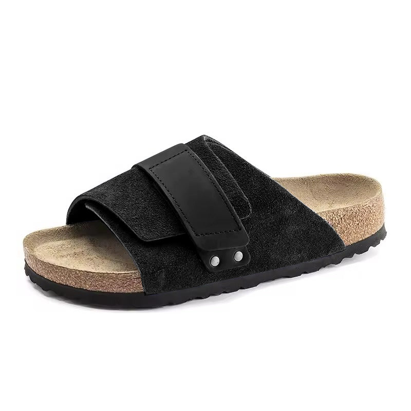 Claquette orthopédique homme en liège à scratch ajustable noir