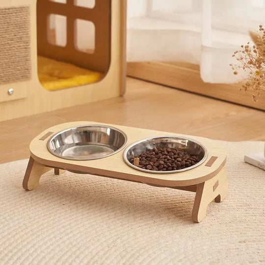 Gamelle orthopédique chat avec support en bois bambou
