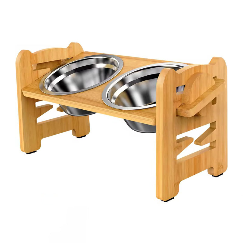 Gamelle orthopédique chien sur support en bambou réglable