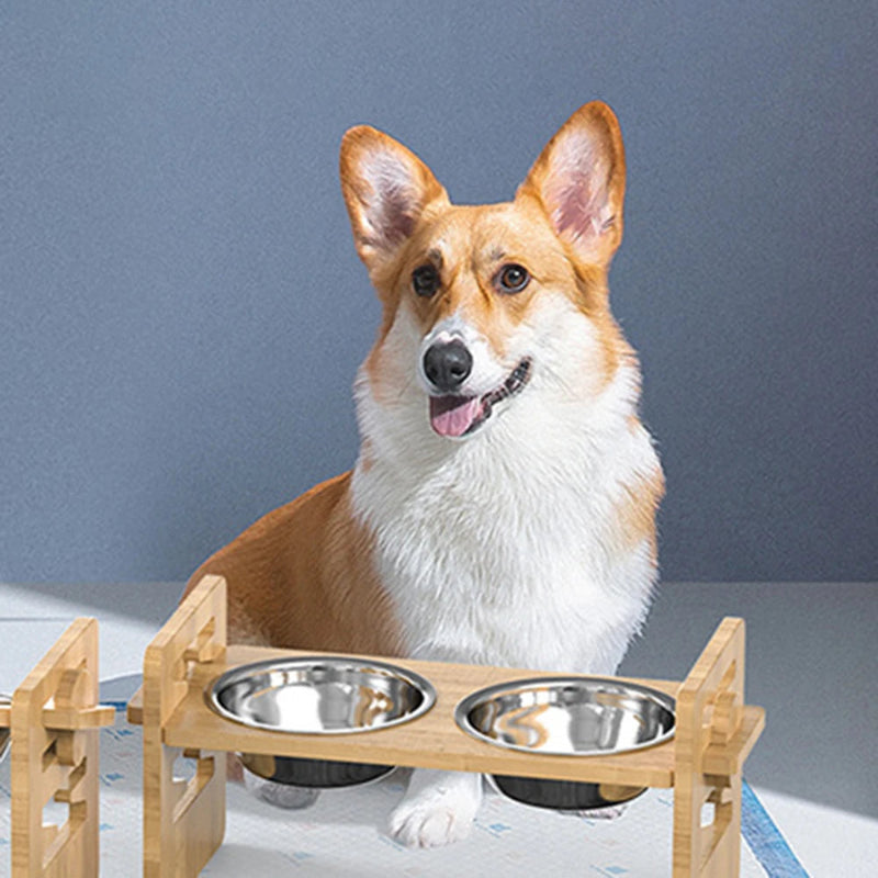 Gamelle orthopédique chien sur support en bambou réglable ergonomique