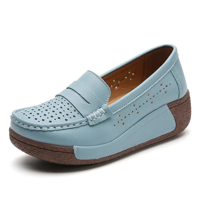 Mocassin orthopédique femme ajouré respirant bleu