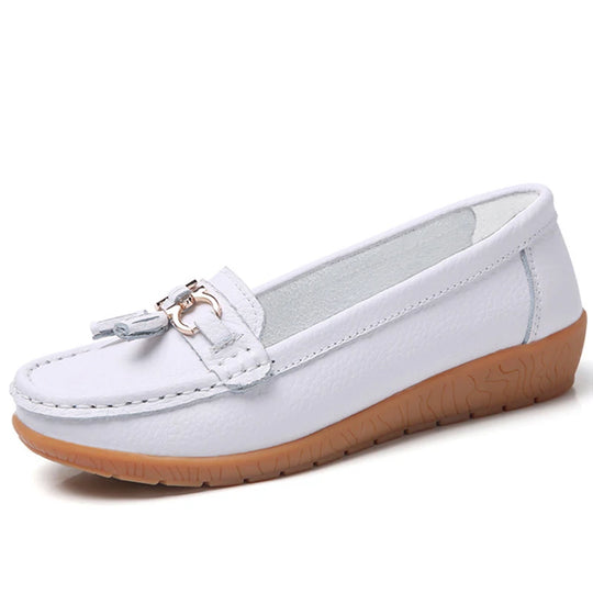 Mocassin orthopédique femme à boucle élégante blanc