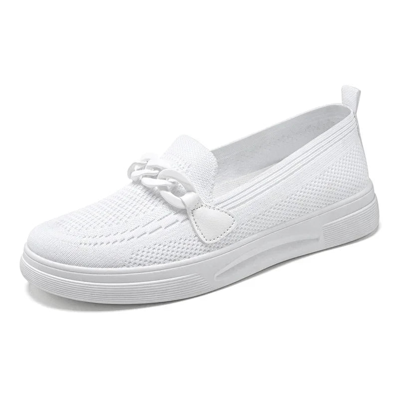 Mocassin orthopédique femme à bride fantaisie blanc