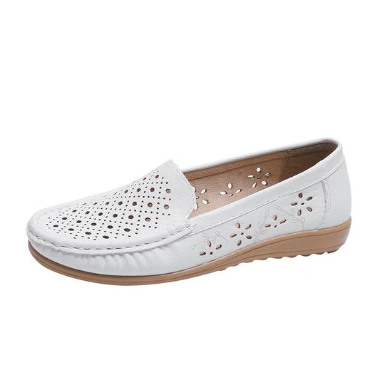 Mocassin orthopédique femme perforé floral blanc