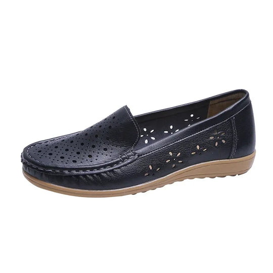 Mocassin orthopédique femme perforé floral noir