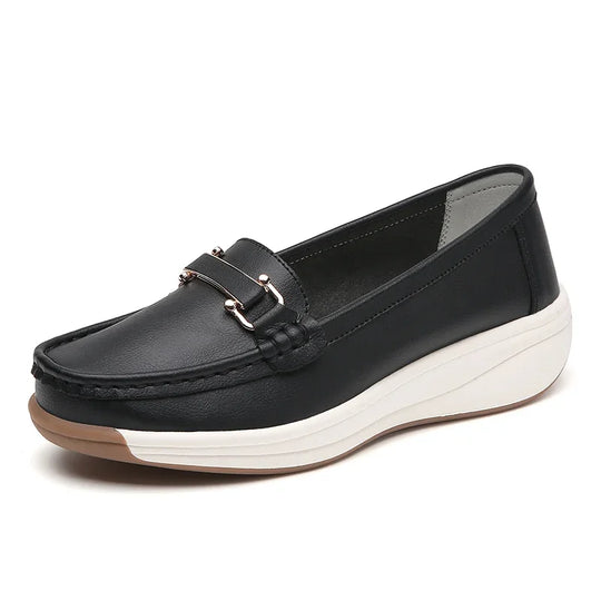 Mocassin orthopédique femme à semelle compensée noir